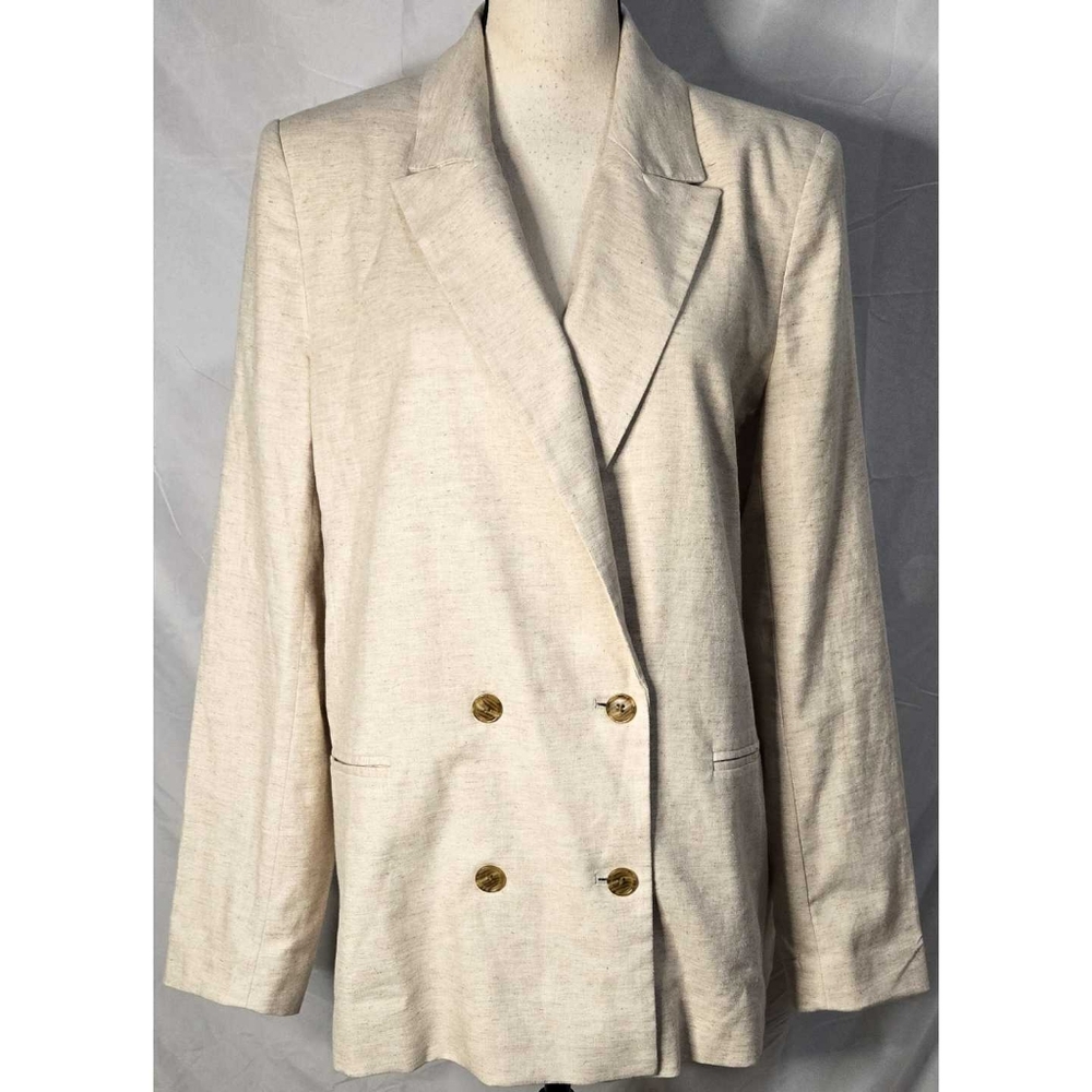 Banana Republic Linen Blend Blazer Jacket Double Breasted Suit Ivory Beige